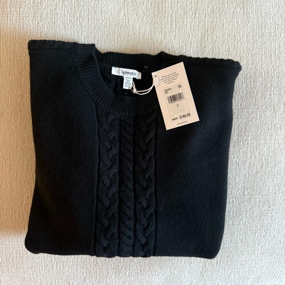Splendid Jet Set Crewneck Sweater Cable Knit Black NWT - Picture 2 of 5